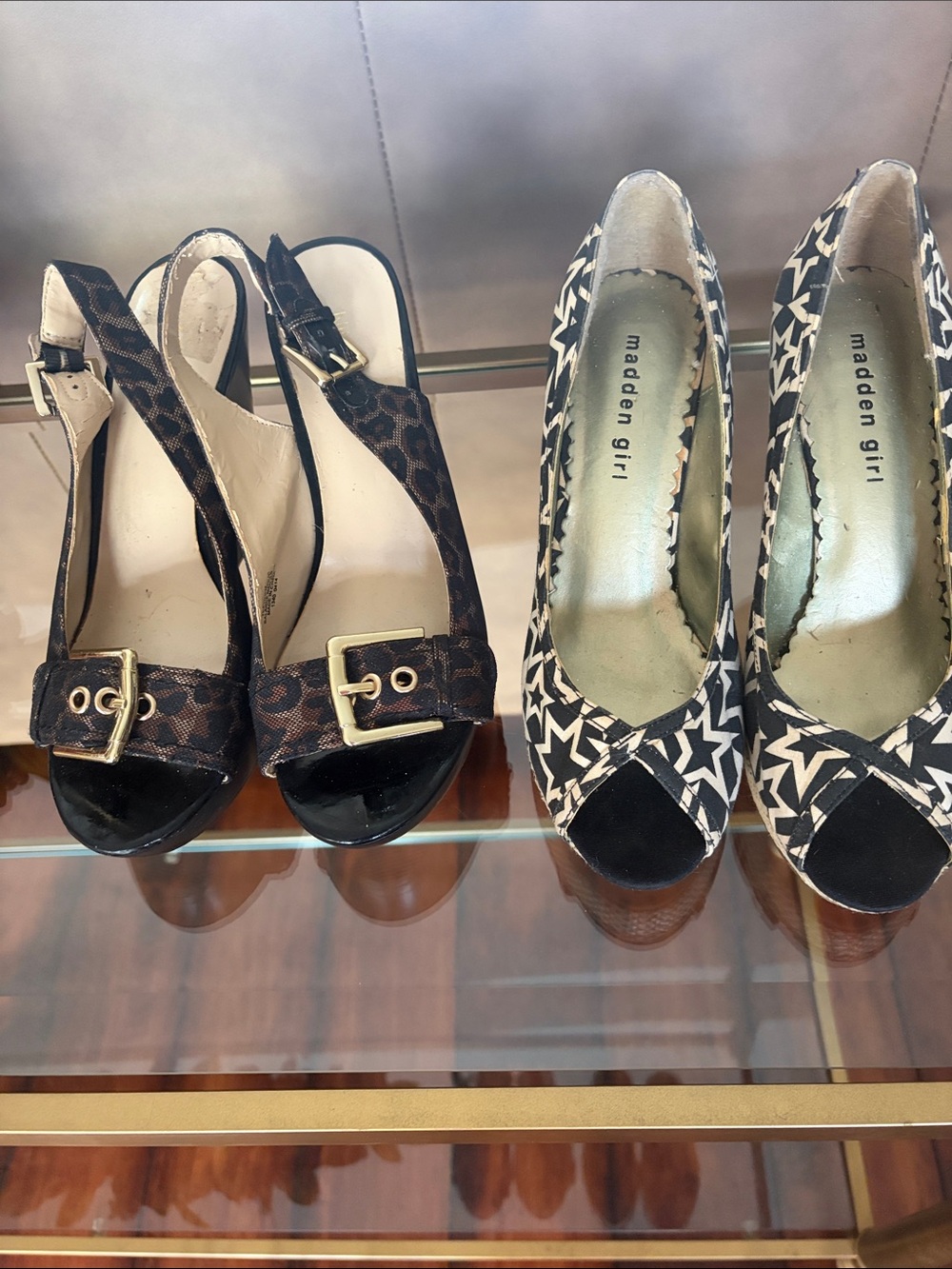 Madden Girl Black & Cream Star Peep-Toe Pumps and Nine West wedge heel open toe!